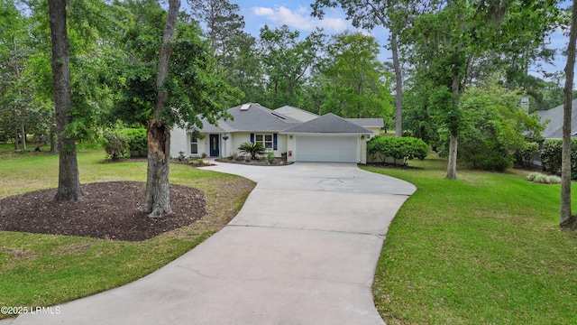 51 White Oaks Cir, Bluffton, SC 29910 - single story home featuring concrete driveway, a garage, a front yard, and view of scattered trees