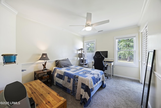 51 White Oaks Cir, Bluffton, SC 29910 - carpeted bedroom with ornamental molding, ceiling fan, baseboards, and a desk