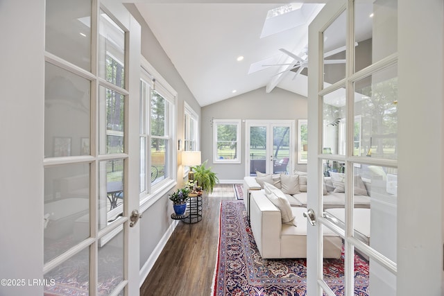51 White Oaks Cir, Bluffton, SC 29910 - sunroom / solarium featuring french doors, a skylight, wood finished floors, and baseboards