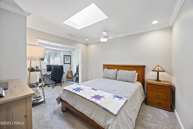 51 White Oaks Cir, Bluffton, SC 29910 - bedroom featuring light carpet, a skylight, ornamental molding, an office area, and recessed lighting