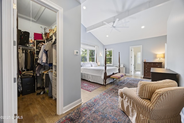 51 White Oaks Cir, Bluffton, SC 29910 - bedroom with a spacious closet, attic access, a closet, wood finished floors, and beamed ceiling