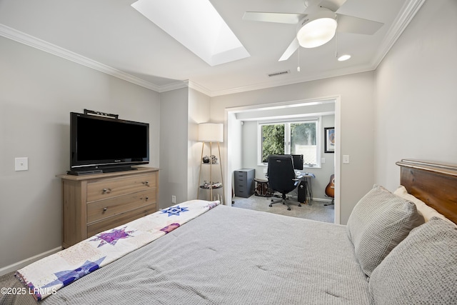 51 White Oaks Cir, Bluffton, SC 29910 - carpeted bedroom featuring crown molding, ceiling fan, baseboards, a skylight, and a desk