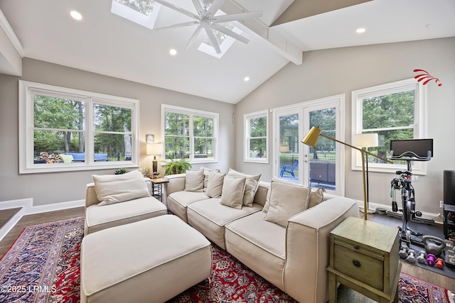 51 White Oaks Cir, Bluffton, SC 29910 - living area with a ceiling fan, a skylight, recessed lighting, plenty of natural light, and dark wood-style floors