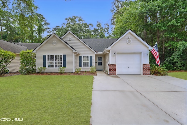 29 Wiregrass Way, Bluffton, SC 29910 - single story home featuring an attached garage, concrete driveway, a front yard, and brick siding