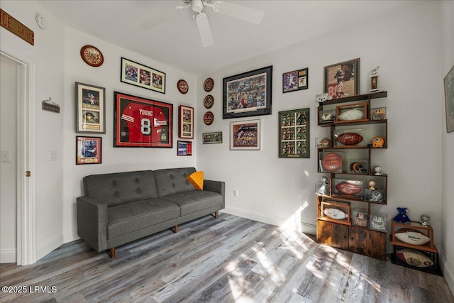 61 Hampton Cir, Bluffton, SC 29909 - living room with wood finished floors, a ceiling fan, and baseboards