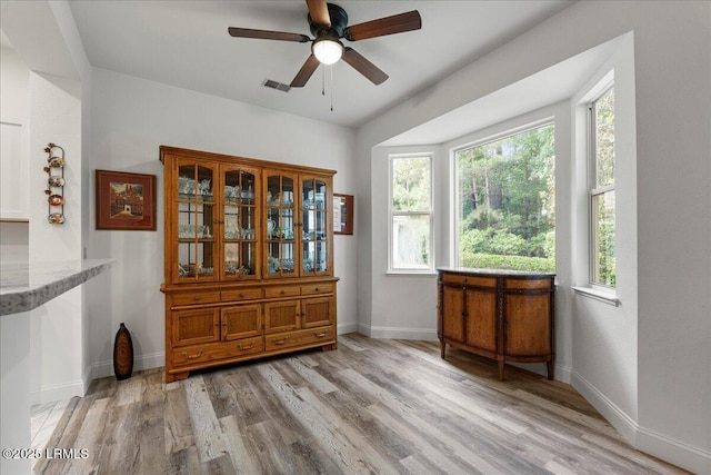 61 Hampton Cir, Bluffton, SC 29909 - dining space featuring plenty of natural light, a ceiling fan, light wood-type flooring, and baseboards