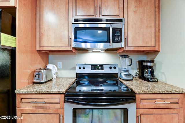 kitchen with stainless steel appliances and light stone countertops