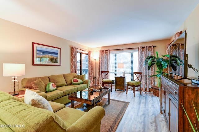 living room with light wood-type flooring