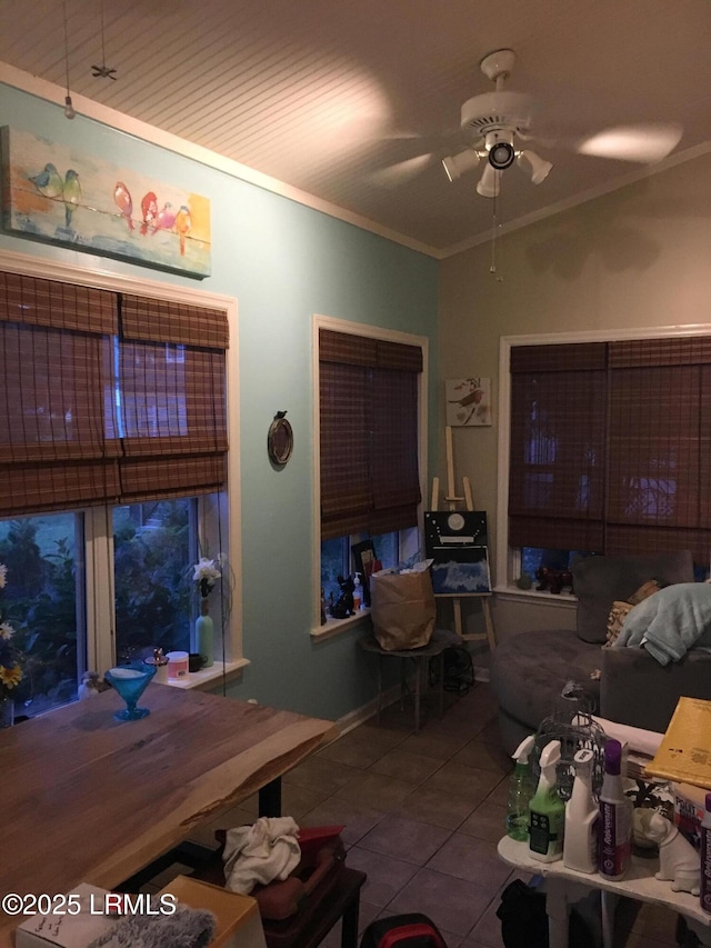 802 12th St, Port Royal, SC 29935 - living room with tile patterned flooring, crown molding, and ceiling fan