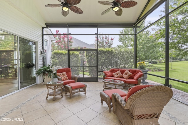 102 Lake Somerset Cir, Bluffton, SC 29909 - sunroom featuring a ceiling fan and an outdoor hangout area