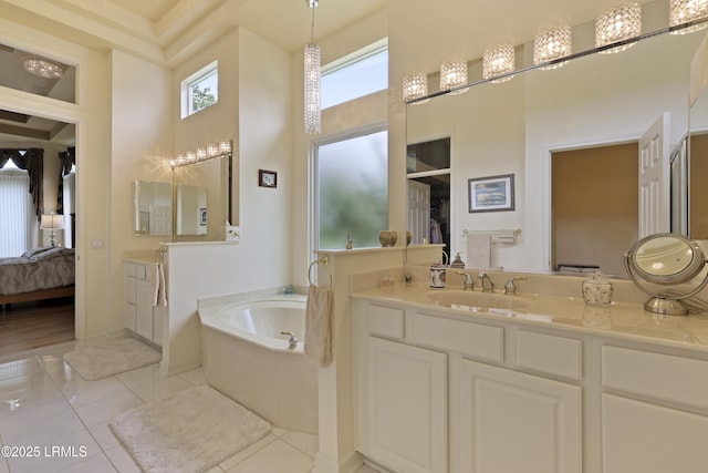 102 Lake Somerset Cir, Bluffton, SC 29909 - bathroom with a garden tub, ensuite bathroom, vanity, tile patterned floors, and a high ceiling