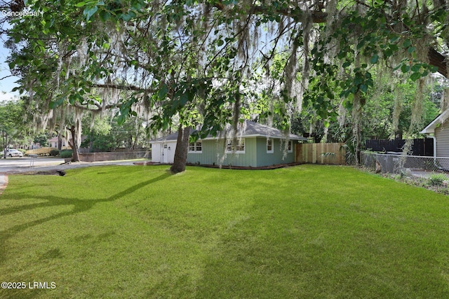 view of yard with a fenced backyard
