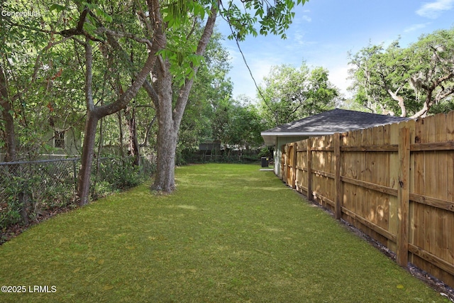 view of yard with a fenced backyard
