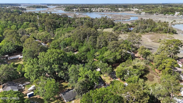 aerial view with a view of trees and a water view