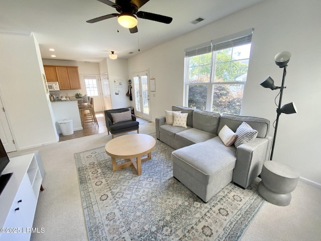 15 6th Ave, Bluffton, SC 29910 - living area featuring ceiling fan, baseboards, recessed lighting, and light carpet