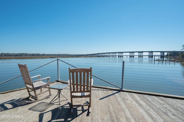 view of dock featuring a water view