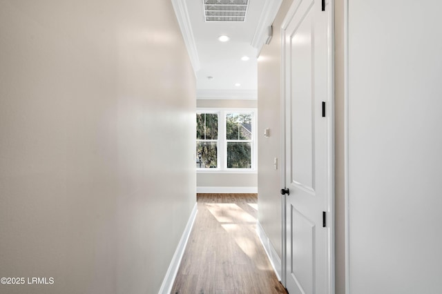 100 Battery Creek Club Dr, Beaufort, SC 29902 - corridor with crown molding, baseboards, wood finished floors, and recessed lighting