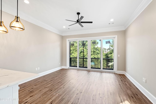 100 Battery Creek Club Dr, Beaufort, SC 29902 - spare room with a ceiling fan, wood finished floors, ornamental molding, baseboards, and recessed lighting