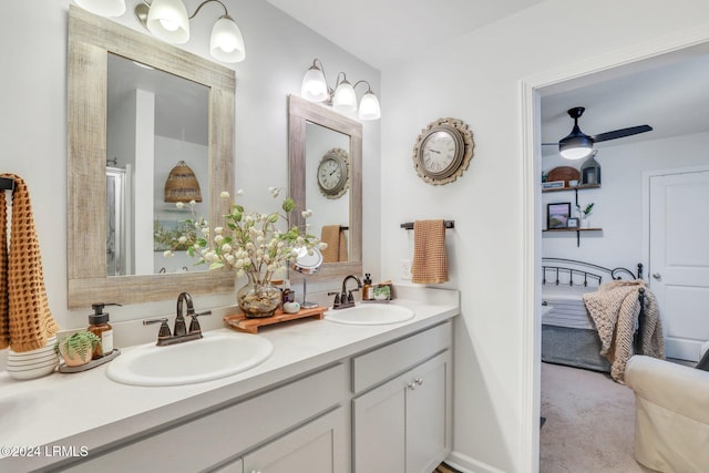 bathroom featuring vanity and ceiling fan