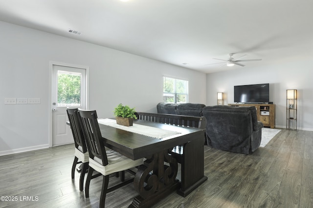 74 Keowee Ln, Beaufort, SC 29906 - dining area featuring dark wood-style flooring and a ceiling fan