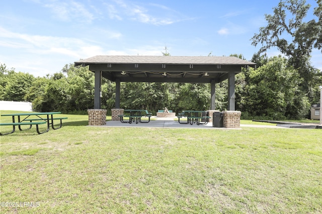 74 Keowee Ln, Beaufort, SC 29906 - surrounding community featuring a gazebo, a lawn, and a patio area