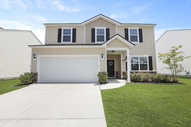 74 Keowee Ln, Beaufort, SC 29906 - view of front facade with concrete driveway, a front yard, and an attached garage
