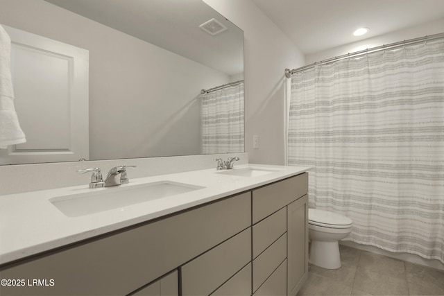 74 Keowee Ln, Beaufort, SC 29906 - bathroom featuring double vanity, tile patterned flooring, and a shower with curtain
