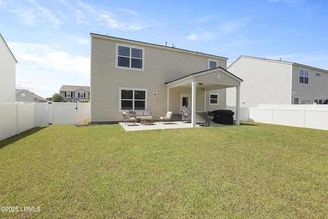 74 Keowee Ln, Beaufort, SC 29906 - back of house with a fenced backyard, a patio, and outdoor lounge area