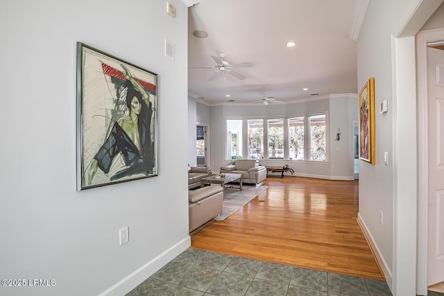 1348 Rowland Dr, Saint Helena Island, SC 29920 - hall with hardwood / wood-style flooring and crown molding