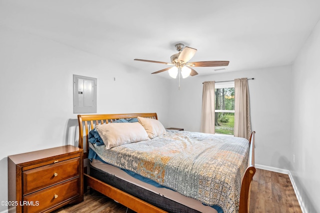 7058 Roseida Rd, Beaufort, SC 29906 - bedroom featuring electric panel, wood finished floors, and a ceiling fan