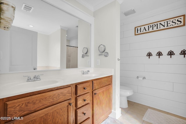 full bathroom featuring tile patterned floors, visible vents, toilet, and a sink