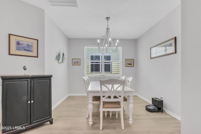 dining area with an inviting chandelier and light wood-type flooring