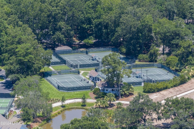 aerial view featuring a water view