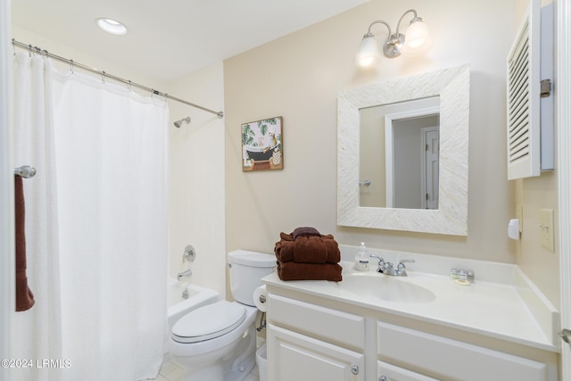 full bathroom with vanity, toilet, and shower / tub combo