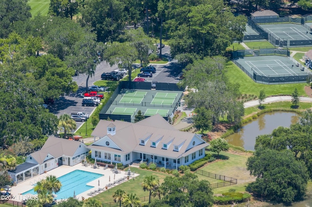 bird's eye view featuring a water view