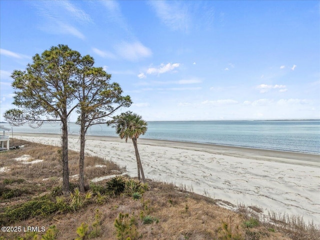 property view of water featuring a view of the beach