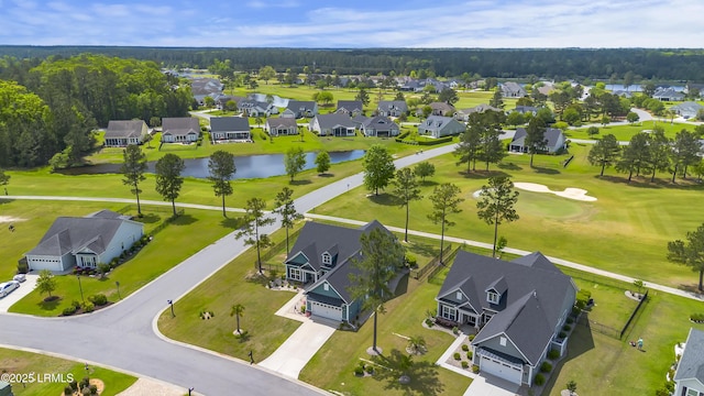 aerial view featuring a water view and a residential view