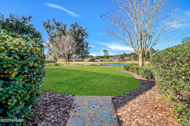 view of yard featuring a water view