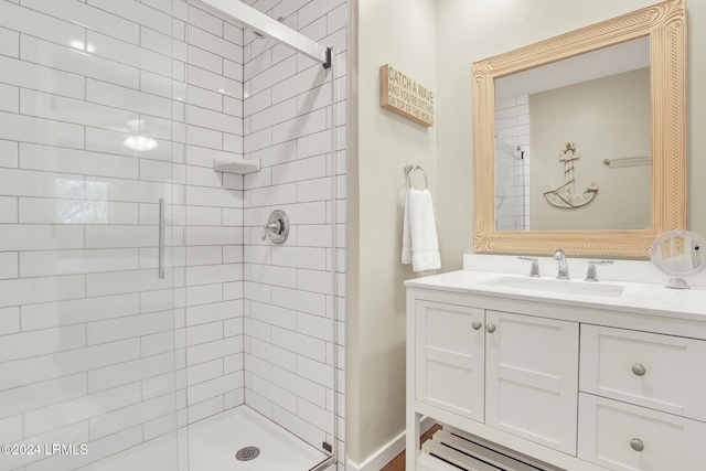 bathroom with vanity and walk in shower