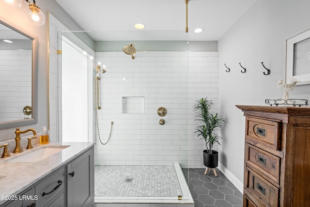 36 Stuart Town Ct, Beaufort, SC 29902 - bathroom with vanity, a walk in shower, recessed lighting, and tile patterned flooring