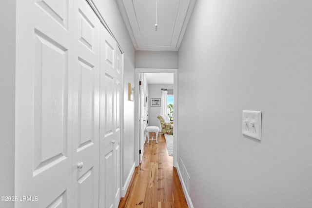 36 Stuart Town Ct, Beaufort, SC 29902 - hall featuring attic access, light wood-type flooring, and baseboards
