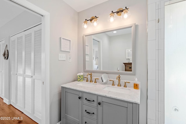 36 Stuart Town Ct, Beaufort, SC 29902 - bathroom featuring double vanity, a closet, and wood finished floors