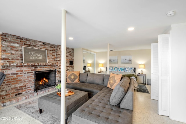 36 Stuart Town Ct, Beaufort, SC 29902 - living area with speckled floor and a brick fireplace