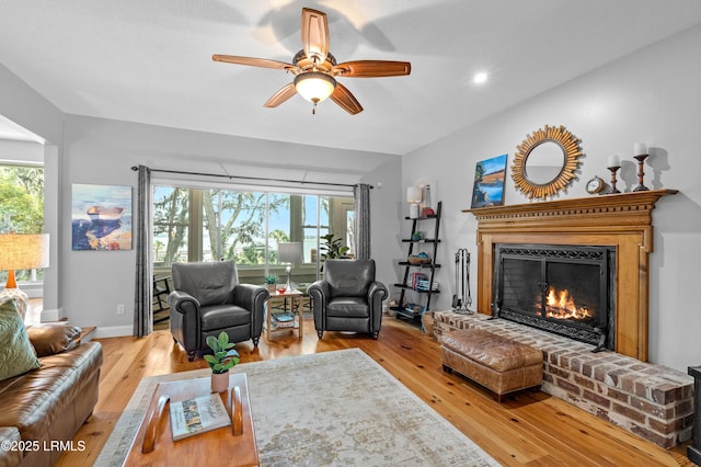 36 Stuart Town Ct, Beaufort, SC 29902 - living area with hardwood / wood-style floors, ceiling fan, a fireplace, recessed lighting, and baseboards