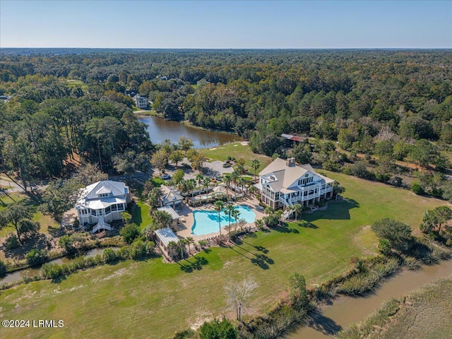 aerial view with a water view