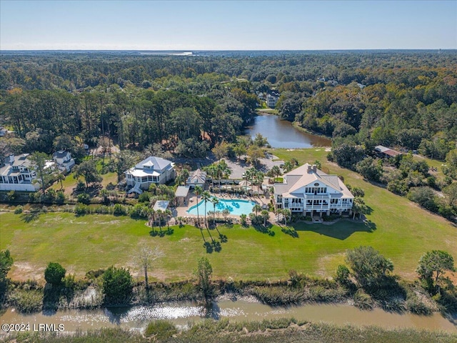 aerial view with a water view