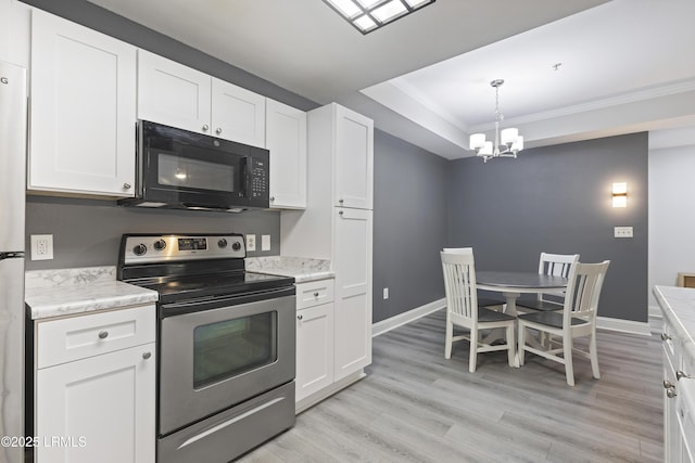 4924 Bluffton Pkwy Unit 18-106, Bluffton, SC 29910 - kitchen with black microwave, electric range, ornamental molding, a chandelier, and light countertops