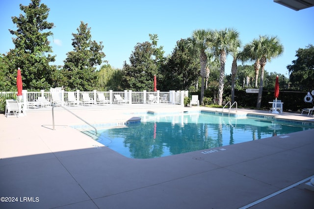 view of swimming pool with a patio