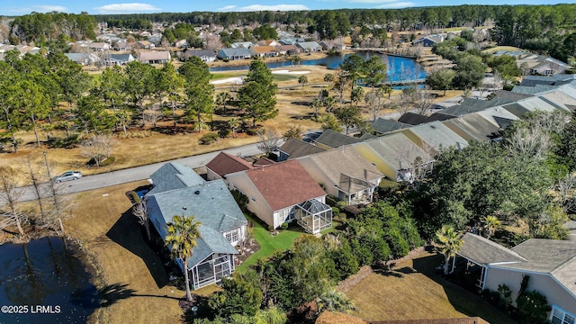 bird's eye view featuring a water view