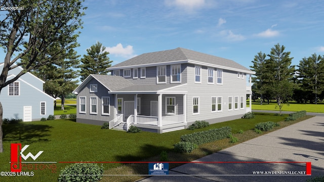 65 National Blvd, Beaufort, SC 29907 - colonial-style house with covered porch, a front lawn, and a shingled roof